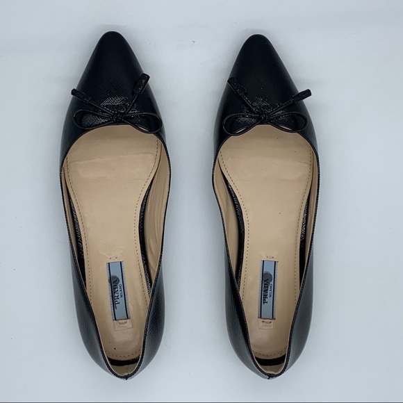 Vestaire - Prada Saffiano Bow Logo Pointed Ballet Flats - Picture 10 of 14